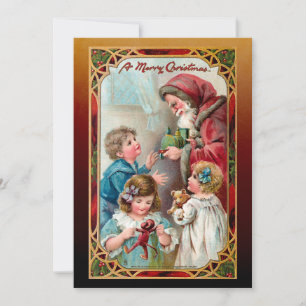 Cartão De Festividades Vintage Pai Natal e Crianças