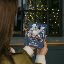 Cartão De Festividades Vintage Papai Noel Azul Personalizável