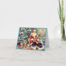 Cartão De Festividades Vintage Papai Noel com Animais Florestais