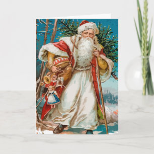 Cartão De Festividades Vintage Papai Noel com brinquedos