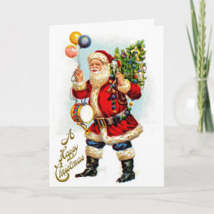 Cartão De Festividades Vintage Papai Noel com presentes