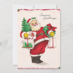 Cartão De Festividades Vintage Papai Noel com presentes