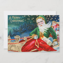 Cartão De Festividades Vintage Papai Noel em Sleigh Feliz Natal