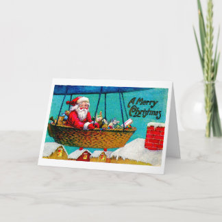 Cartão De Festividades Vintage Papai Noel em um Navio Aéreo
