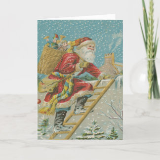 Cartão De Festividades Vintage Papai Noel entrega brinquedos na véspera d