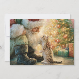 Cartão De Festividades Vintage Papai Noel Gatinho Natal