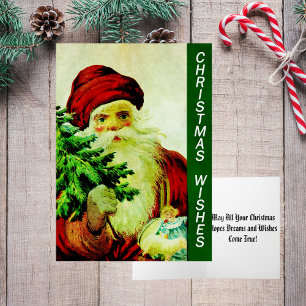 Cartão De Festividades Vintage Papais noeis clássicos antigos com árvore