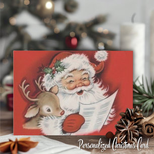 Cartão De Festividades Vintage Papais noeis com Bebê Rudolf Natal Persona