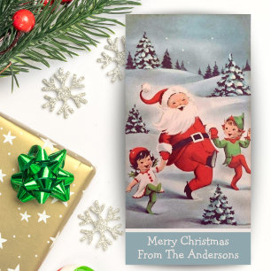 Cartão De Festividades Vintage Papais noeis dançando com elfos - Natal pe