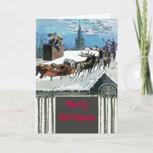 Cartão De Festividades Vintage Papais noeis Texto de edição de Natal