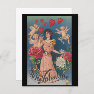 Cartão De Festividades Vintage Para o Meu Amor Senhora com Querubins Rosa