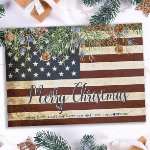 Cartão De Festividades Vintage Patriotic American Flag Feliz Natal