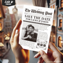 Vintage Photo Save the Date Wedding Newpaper