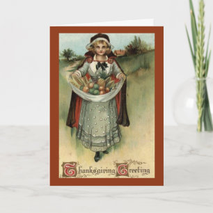 Cartão De Festividades Vintage Pilgrim Lady Thanksgiving Greeting Card
