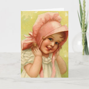 Cartão De Festividades Vintage Pink Bonnet Girl Easter