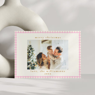 Cartão De Festividades Vintage Pink Gingham Xadrez Foto Personalizada Nat