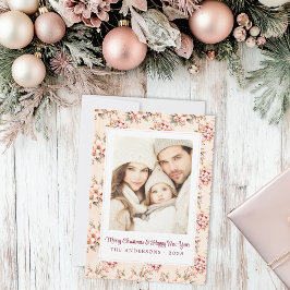 Cartão De Festividades Vintage Pink Natal Floral Personalizável Flat