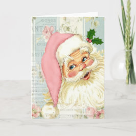 Cartão De Festividades Vintage Pink Papai Noel na Janela