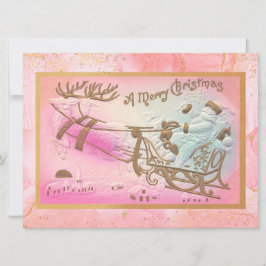 Cartão De Festividades Vintage Pink Papais noeis Dorme com Reindeer no Na