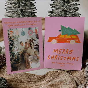 Cartão De Festividades Vintage Pink Red Truck Funky Abstrato Natal