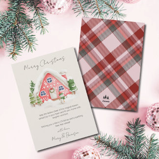 Cartão De Festividades Vintage Pink Script Village Non Photo Christmas