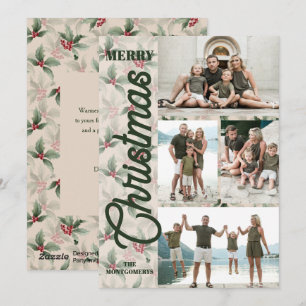 Cartão De Festividades Vintage Poinsettias Feliz Foto de Natal