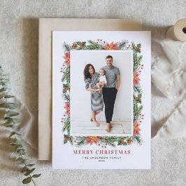 Cartão De Festividades Vintage Poinsettias Pine Agulha Foto de Natal