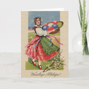 Cartão De Festividades Vintage Polonês Wesołego Alleluja Páscoa Card