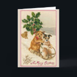 Cartão De Festividades Vintage Puppy Christmas Greeting Card<br><div class="desc">Cartão vitoriano/Natal vintage.  Dois filhotes adoráveis trajando enquanto outro cachorro olha!  Um Feliz Natal!  Perfeito para amantes de cachorros e cachorros!</div>