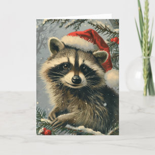 Cartão De Festividades Vintage Raccoon personalizado Natal