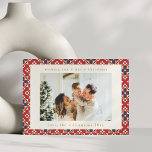 Cartão De Festividades Vintage Red Blue Geométrico Duas Fotografias Natal<br><div class="desc">Vintage Red Blue Geométrico Duas Fotografias Cartão de Férias de Natal</div>