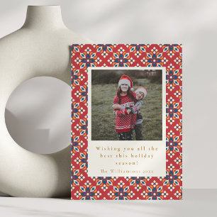Cartão De Festividades Vintage Red Blue Pattern Vertical Foto Natal