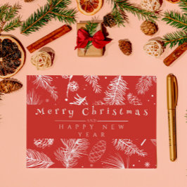 Cartão De Festividades Vintage Red Botanic Line Art Feliz Natal