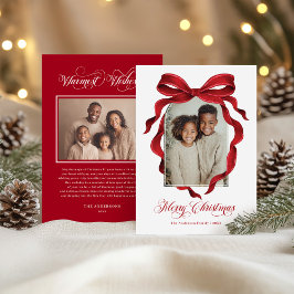Cartão De Festividades Vintage Red Bow Custom Photo Christmas Holiday