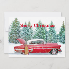 Cartão De Festividades Vintage Red Car Snow Sled Christmas Flat