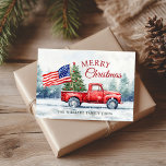 Cartão De Festividades Vintage Red Christmas Truck Bandeira de Natal<br><div class="desc">Vintage caminhão vermelho de Natal com árvore de Natal e cartão de Natal americano é uma forma festiva de mostrar seu amor pela América e enviar desejos de férias para seus amigos e família.</div>