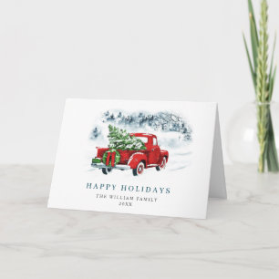 Cartão De Festividades Vintage Red Fazenda Truck Saudação de Natal