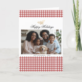 Cartão De Festividades Vintage Red Gingham Holiday Photo