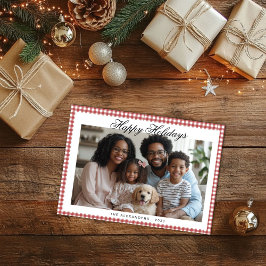 Cartão De Festividades Vintage Red Gingham Holiday Photo