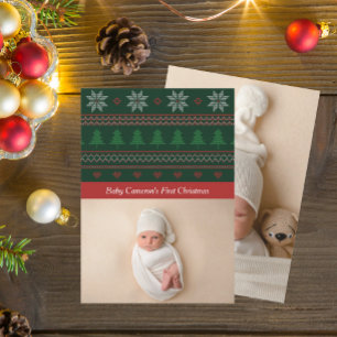 Cartão De Festividades Vintage Red Green Baby Foto de Árvore de Natal de 