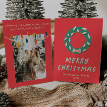 Vintage Red Green Hand Drawn Wreath Christmas