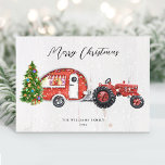 Cartão De Festividades Vintage Red Trator Camper Natal Não Foto<br><div class="desc">Deseje aos seus amigos e família uma feliz temporada de férias com este vintage,  trator vermelho e design de camper vermelho. Personalize com seu cartões de natal e seu nome de família.</div>