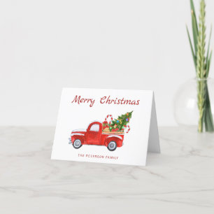 Cartão De Festividades Vintage Red Truck   Árvore de Natal Feliz Natal