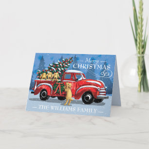 Cartão De Festividades Vintage Red Truck Dog Family