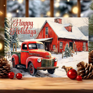 Cartão De Festividades Vintage Red Truck Dog Winter Christmas