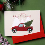Cartão De Festividades Vintage Red Truck Foto de Natal<br><div class="desc">Ilustração química de um velho caminhão vermelho de moda carregando uma árvore de Natal. Personalize este design com sua foto favorita da família e uma mensagem personalizada.</div>