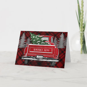 Cartão De Festividades Vintage Red Truck Red Xadrez White