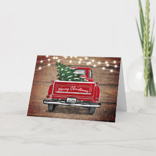 Cartão De Festividades Vintage Red Truck Rusk String Luz de Natal