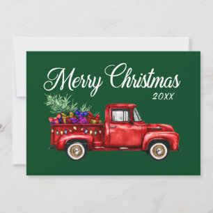 Cartão De Festividades Vintage Red Truck Tree Presente Feliz Ano de Natal
