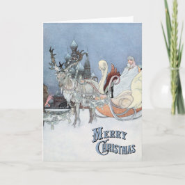 Cartão De Festividades Vintage Reindeer e Sleigh por Charles Robinson